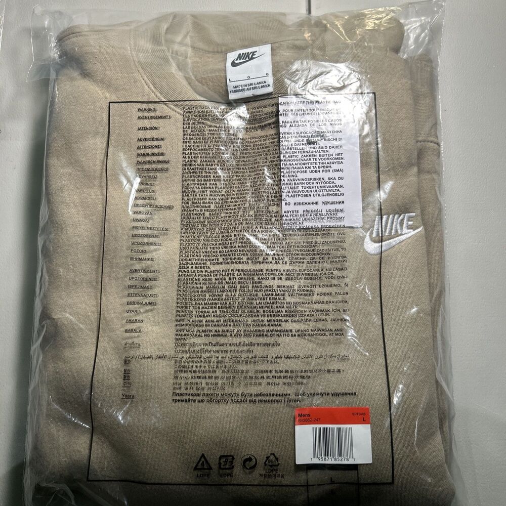 Nike Sportswear Club Fleece Crewneck Sweatshirt Flax Brown Mens Large BV2662-247 - Picture 2 of 3